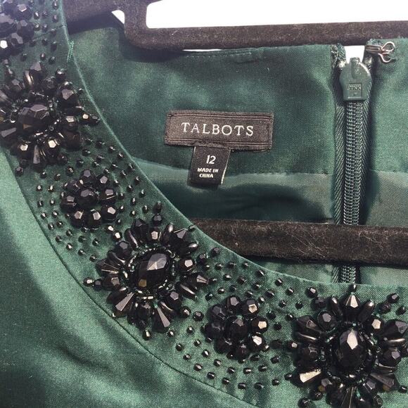 Talbots embellished top womens 12 dark green formal festive beaded shell classic - Picture 2 of 11